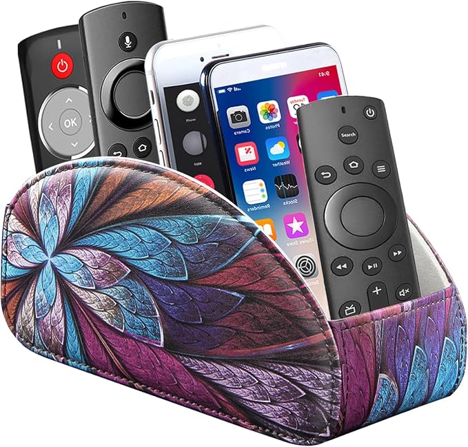 YAPISHI Remote Control Holder, 5 Compartments TV Remote Holder Caddy for Table, Nightstand Organizer for Remotes/Media Controllers/Office Supply, Bedside Decorations for Living Room， PU Leather