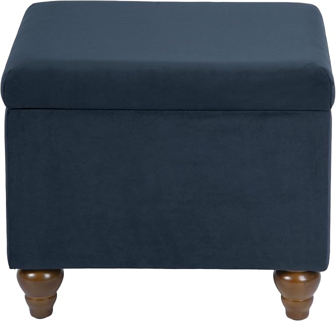 Spatial Order Home Decor | Upholstered Medium Rectangular Storage Ottoman | Hinged Lid Ottoman with Storage for Living Room & Bedroom, Blue Velvet