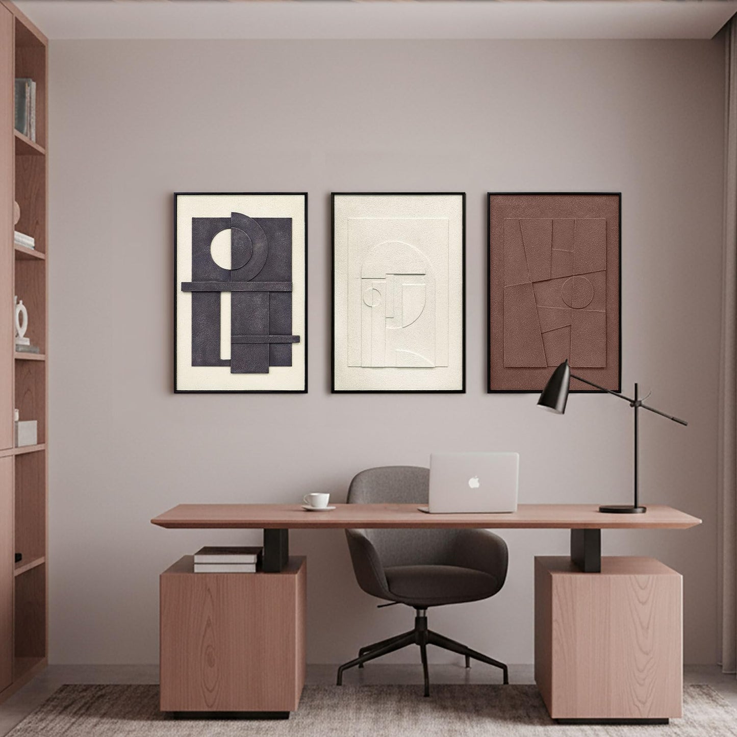 3D Textured Framed Wall Art, 3 Piece Neutral Artwork for Walls, Modern Minimalist Wall Paintings, White Black Geometric Texture Wall Decor for Living Room, Hallway, Office, 16x24In