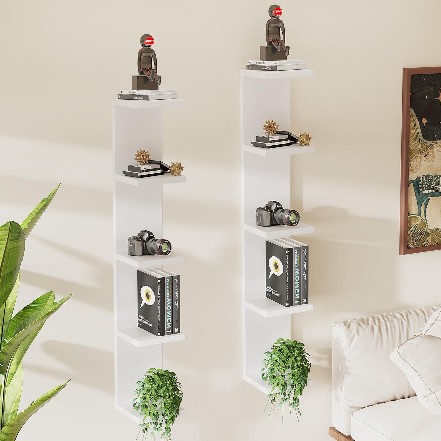 LitaEther 5 Tier White Lack Wall Shelf - Multi-Functional Display Organizer for Anime Figures, Funko Pop, Plants, Makeup & Books (7.1" x 5.5" x 30.7") – Space-Saving Floating Shelf for Home & Office