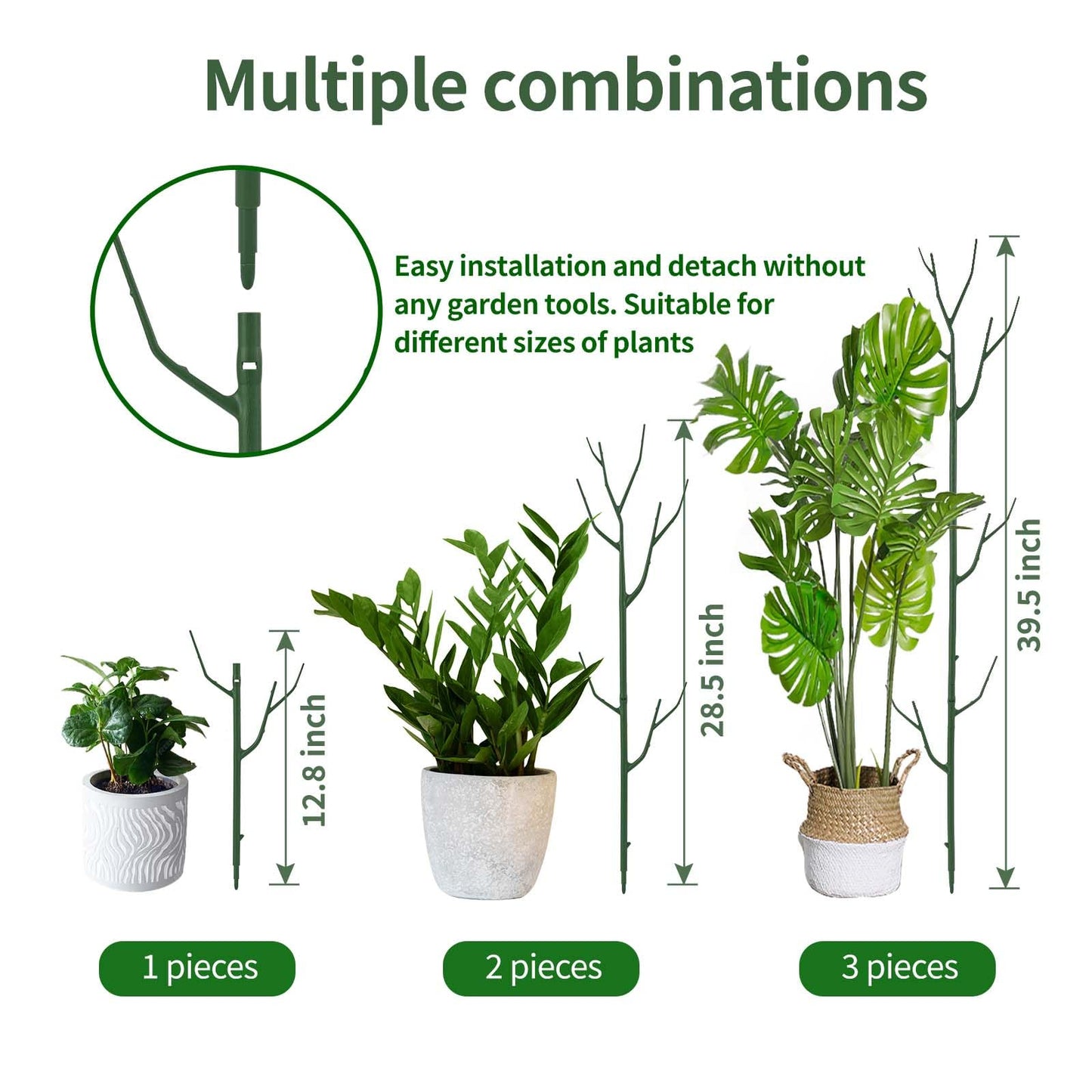 Yhtpouqe 9 Pack Green Plant Support Stakes Plant Stakes for Indoor and Outdoor Plants. 39.37inch Plant Sticks with Extension Poles, Plant Clips,Plant Ties for Potted Monstera Plants, Climbing Plants