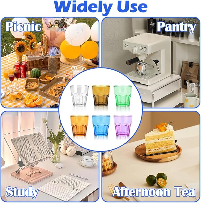 Plastic Drinking Glasses Set of 6, Unbreakable Coloured Water Tumbler, Acrylic Plastic Cups, Reusable Kids Drinking Cups for Children Kitchen Picnic Party Juice Whiskey Wine (6pc-6color-160ml/5.4oz)