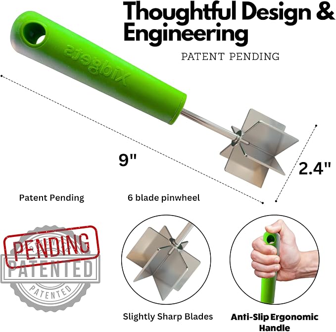 Stainless Steel Meat Chopper & Masher | 6-Blade Ground Beef Chopper Tool | Hamburger Smasher | Oversized Ergonomic Handle | Soft Grip | Dishwasher Safe - 9" (Zippy Green)
