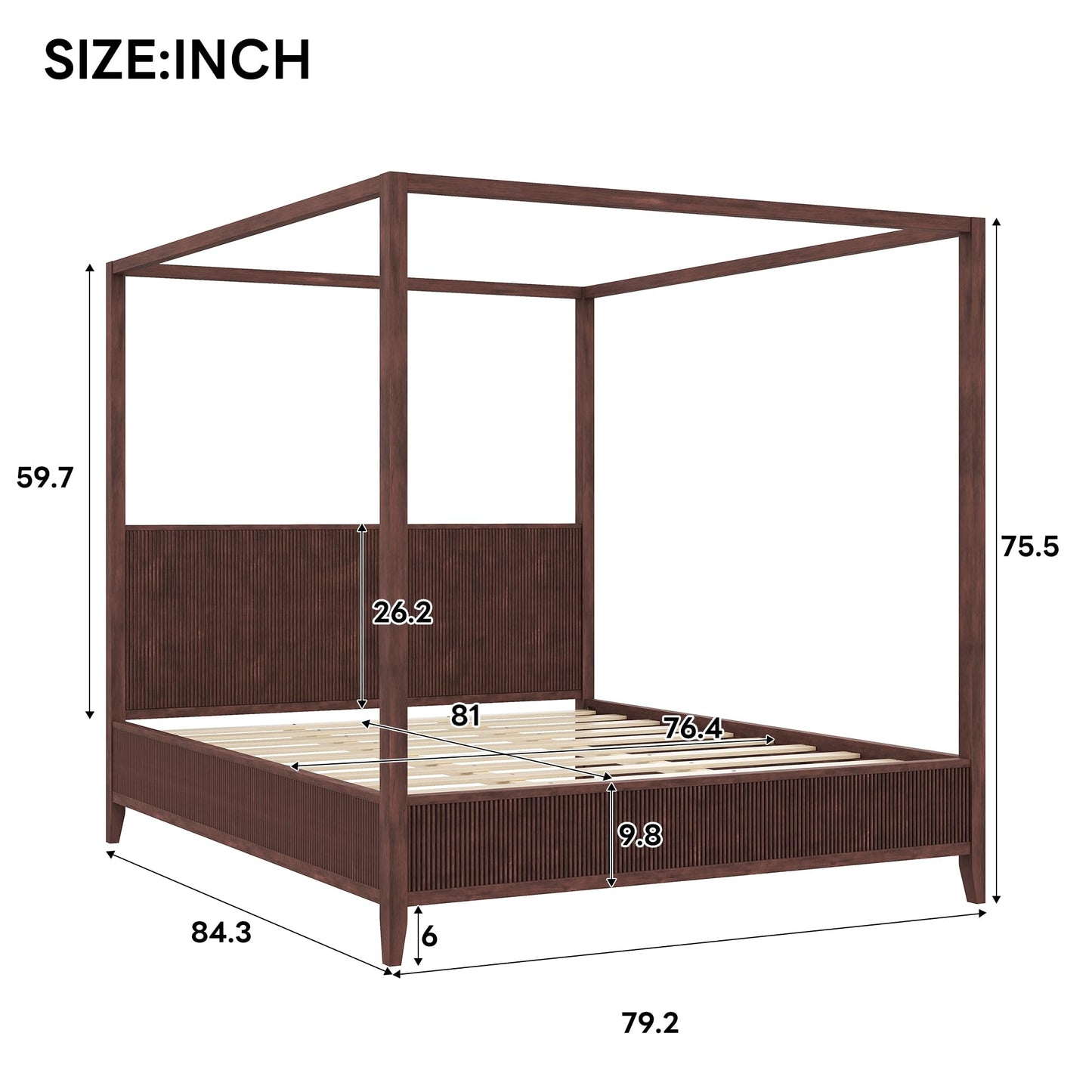 Merax Modern Luxury King Size Wooden Canopy Bed Frame with Headboard, Slats Support, Wood 4 Poster Bed Frame, No Box Spring Needed, Contemporary Bedroom Furniture, Espresso