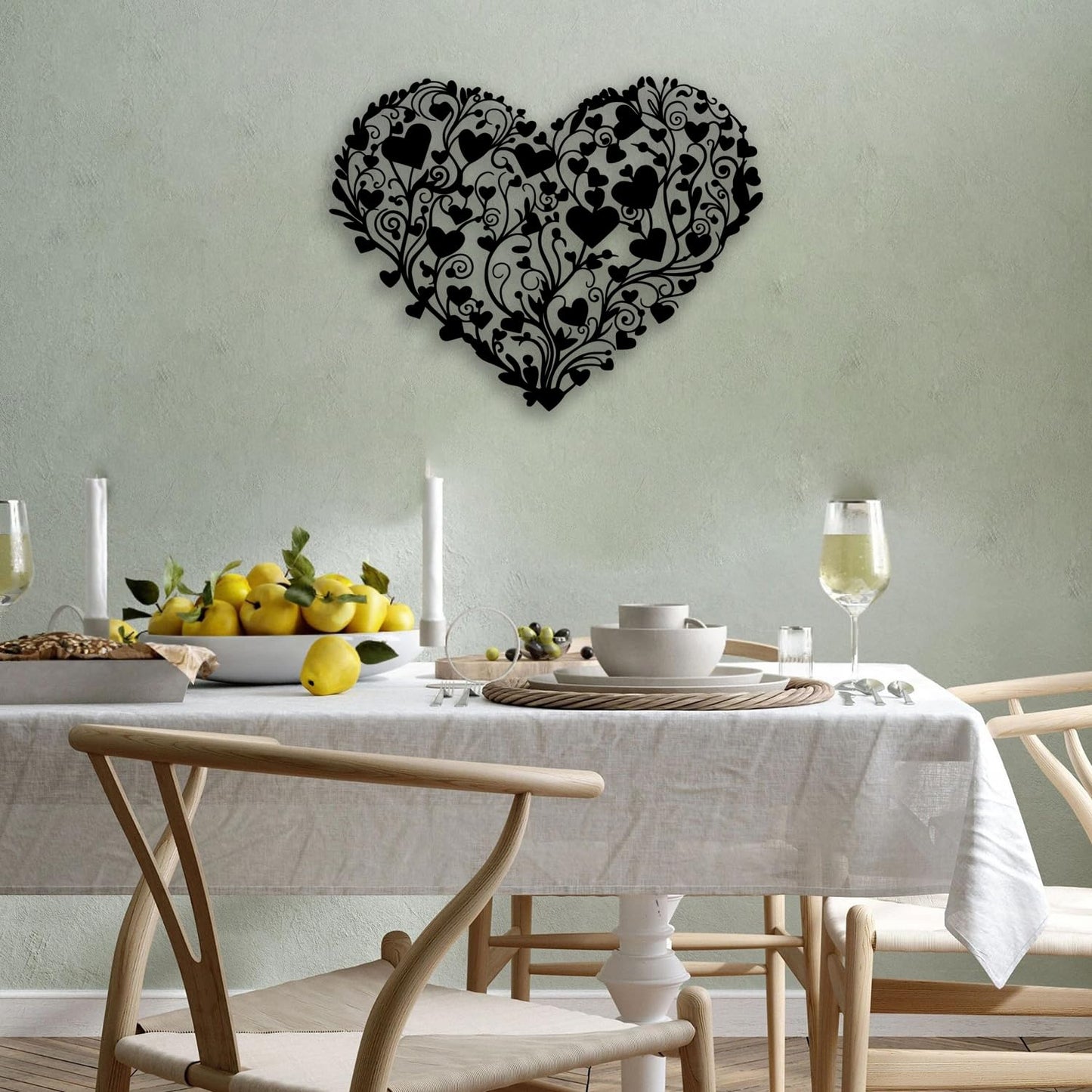 OPTYBVFD Heart Flower Metal Wall Decor - Love Room Decor Wall Art Home Decor for Living Room, Bedroom, Dining Room, Bathroom, Office (Black)