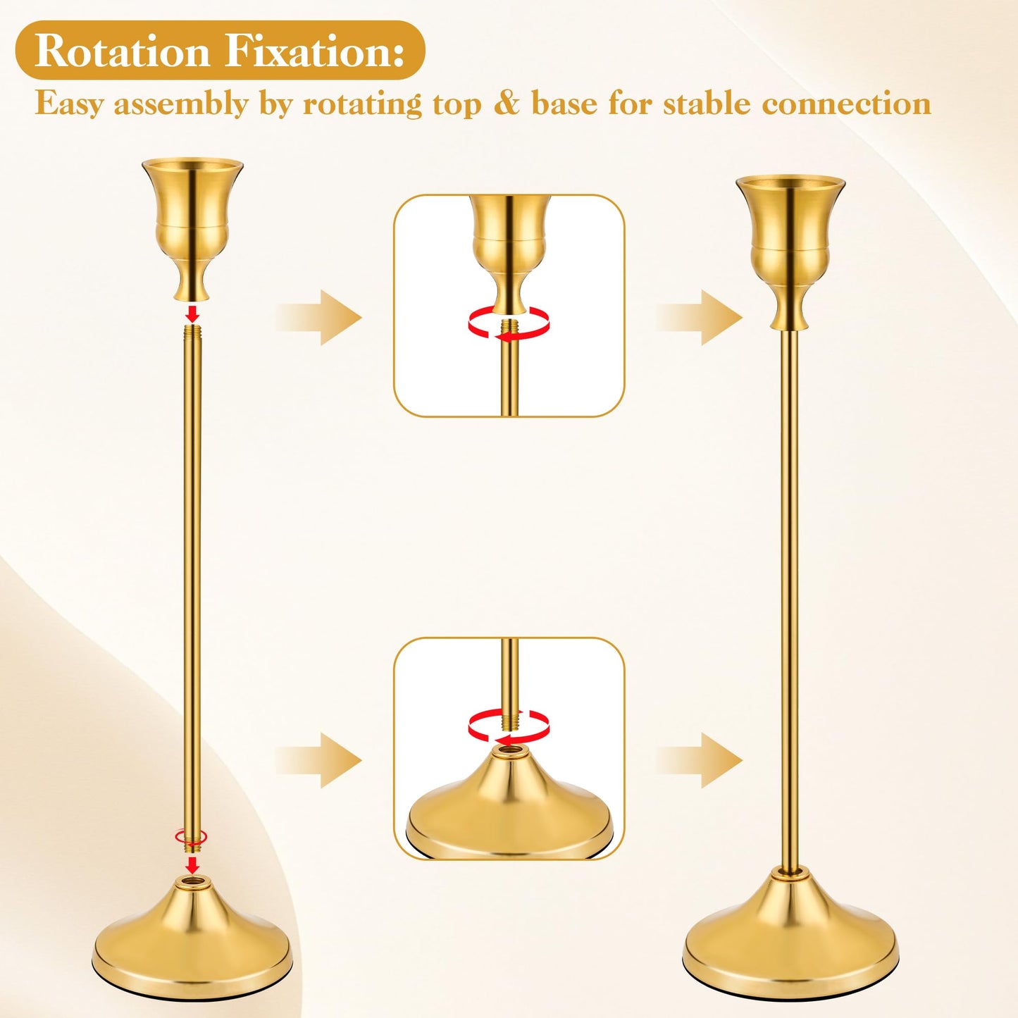 3PCS Candlestick Holders, Taper Candle Holder for Candlesticks, Metal Taper Candle Holders Glaceful Decor Set for Wedding Centerpieces, Christmas, Birthday Party, Holiday Dinning Table Décor
