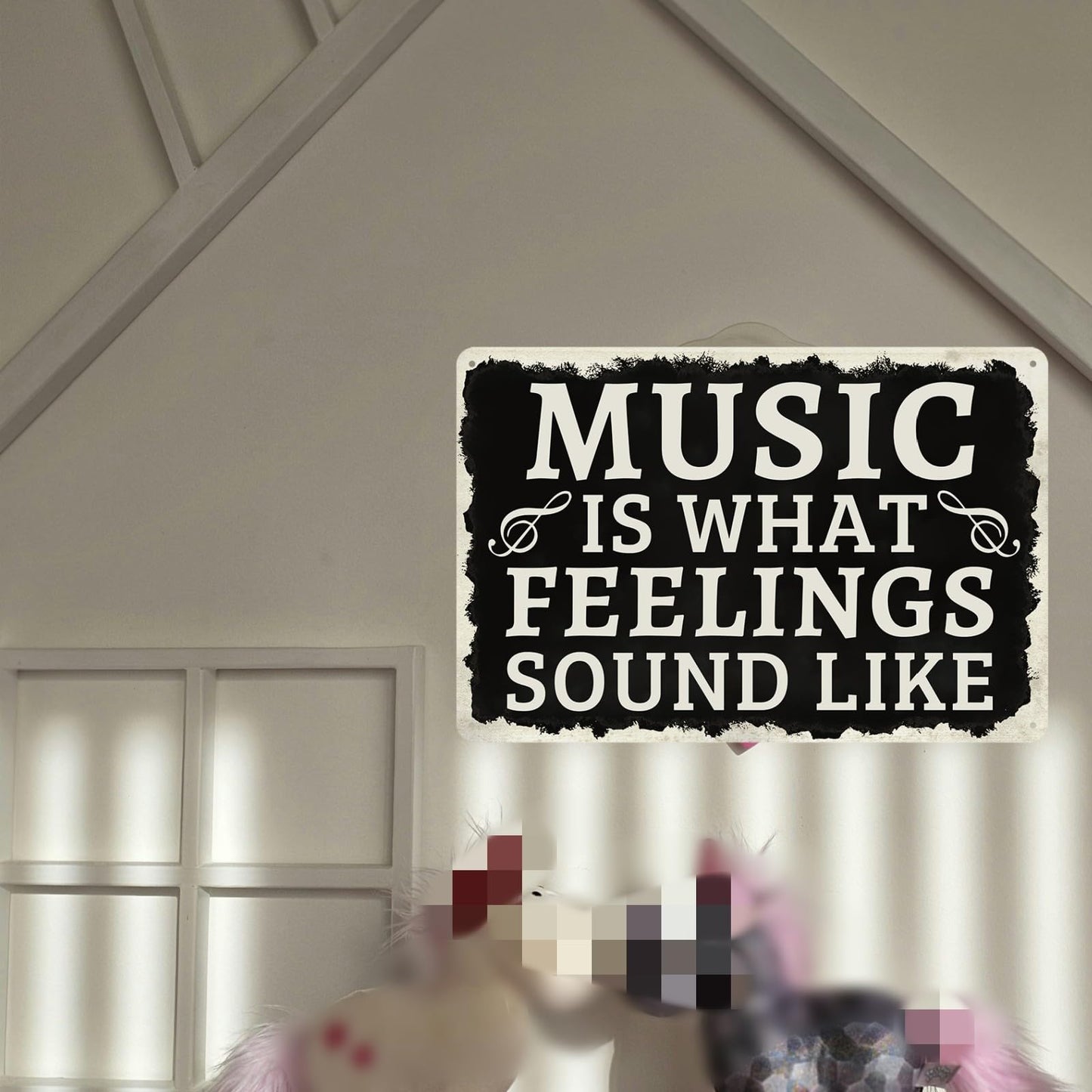 Cenacle Music Is What Feelings Sound Like Tin Sign 8x12 Inches Art Deco Rectangular Wall Mount Black Music Studio Decor