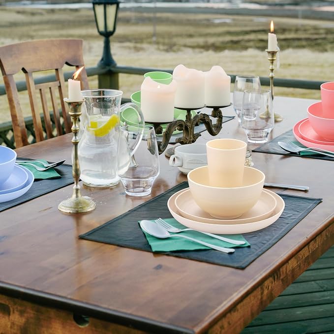 Wheat Straw Dinnerware Sets for 4,Unbreakable Tableware Set Wheat Straw Plates Bowls Cup Sets Kitchen Dishes 16pcs College Dorm Room Essentials Cutlery Set Microwave Dishwasher Safe Camping Picnic