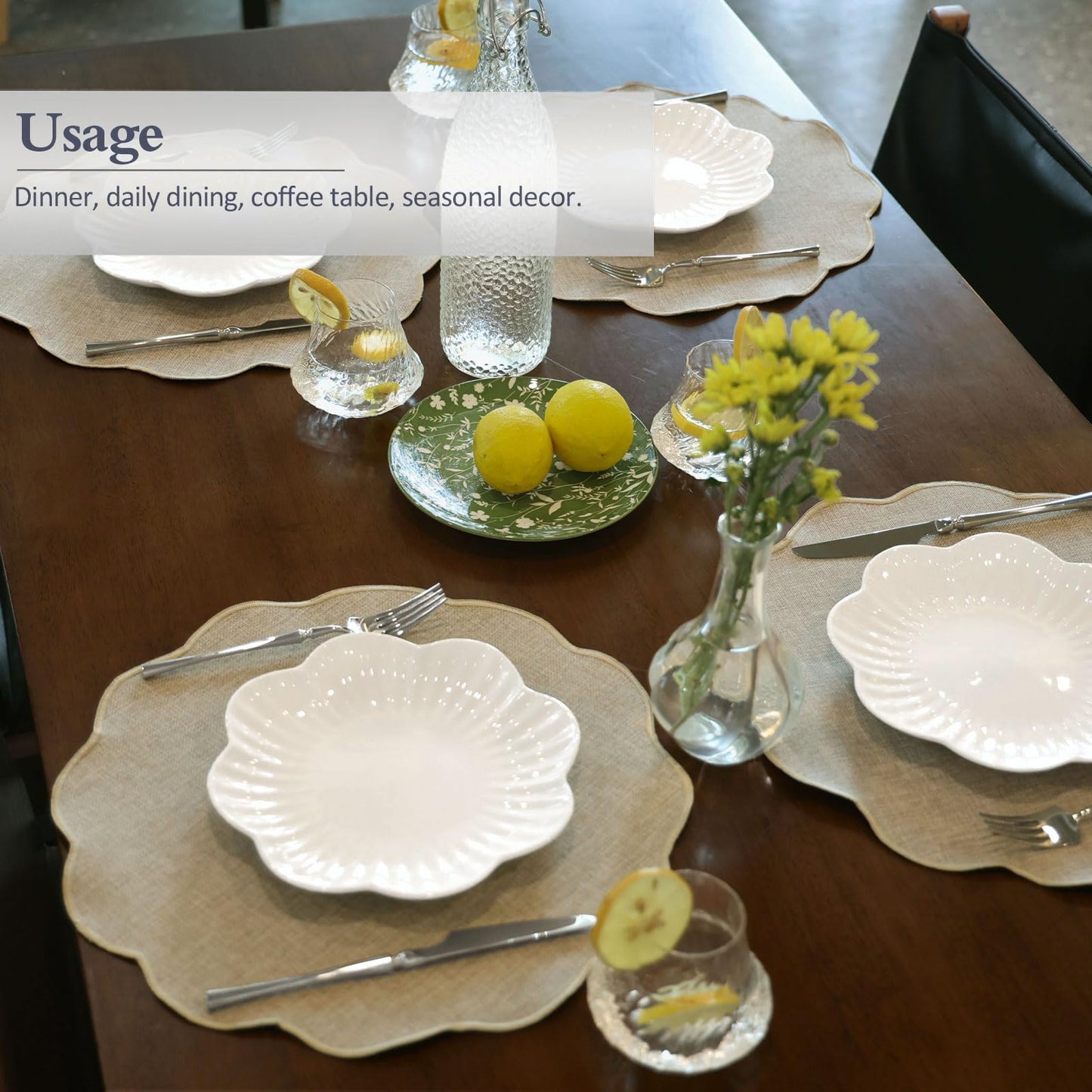AHHFSMEI Round Faux Linen Placemats Set of 6 Heat Resistant Non-Slip Stain Proof Table Mats for Kitchen Dining Elegant Decor Place Mats (Linen Beige,6)