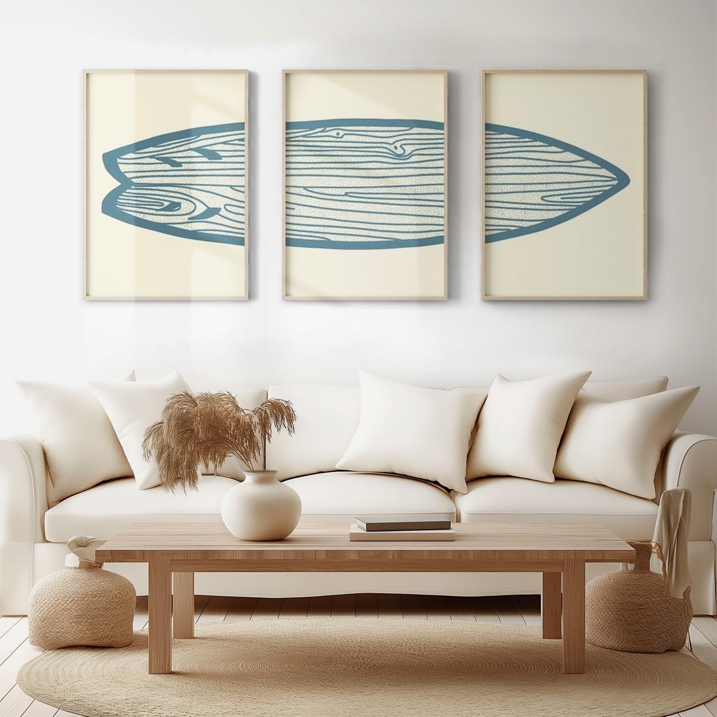 AntExpanse Surfboard Wall Decor 3 Pieces Surfboard Canvas Painting Prints Art Poster, Sea and Surf Pictures for Beach House, Living Room, Bedroom Decor with Wooden Inner Frame (25x40cmx3=10x16inchx3)