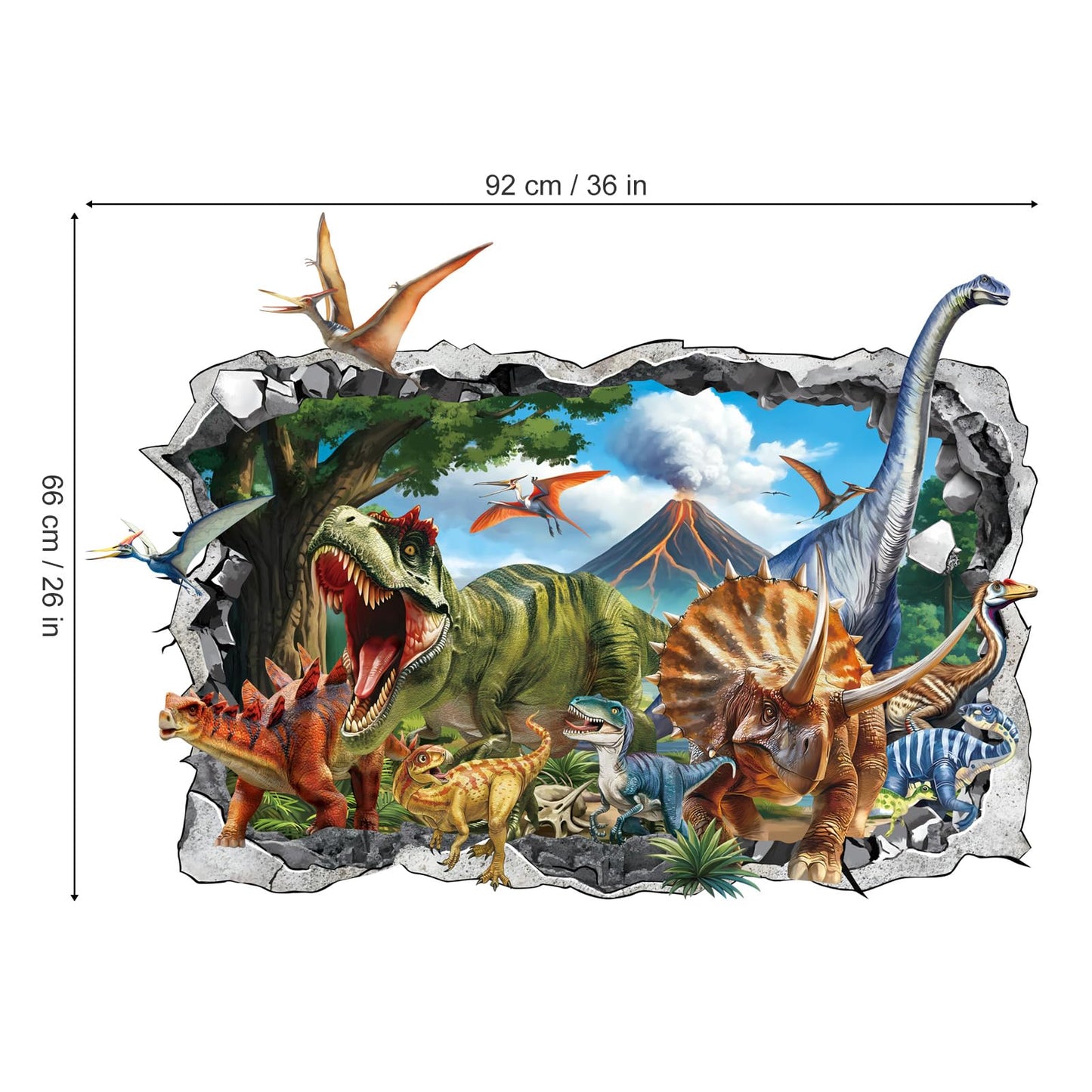 decalmile 3D Dinosaur Wall Stickers Large Dino Crack Hole Dinosaur Animals Volcano Wall Decals Boys Room Baby Nursery Kids Bedroom Wall Decor