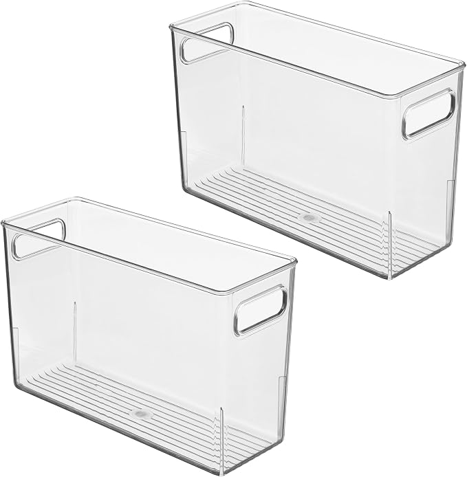 iDesign Tall Plastic Storage Bin with Handles, Set of 2, Clear | For Fridge or Freezer, Made in USA
