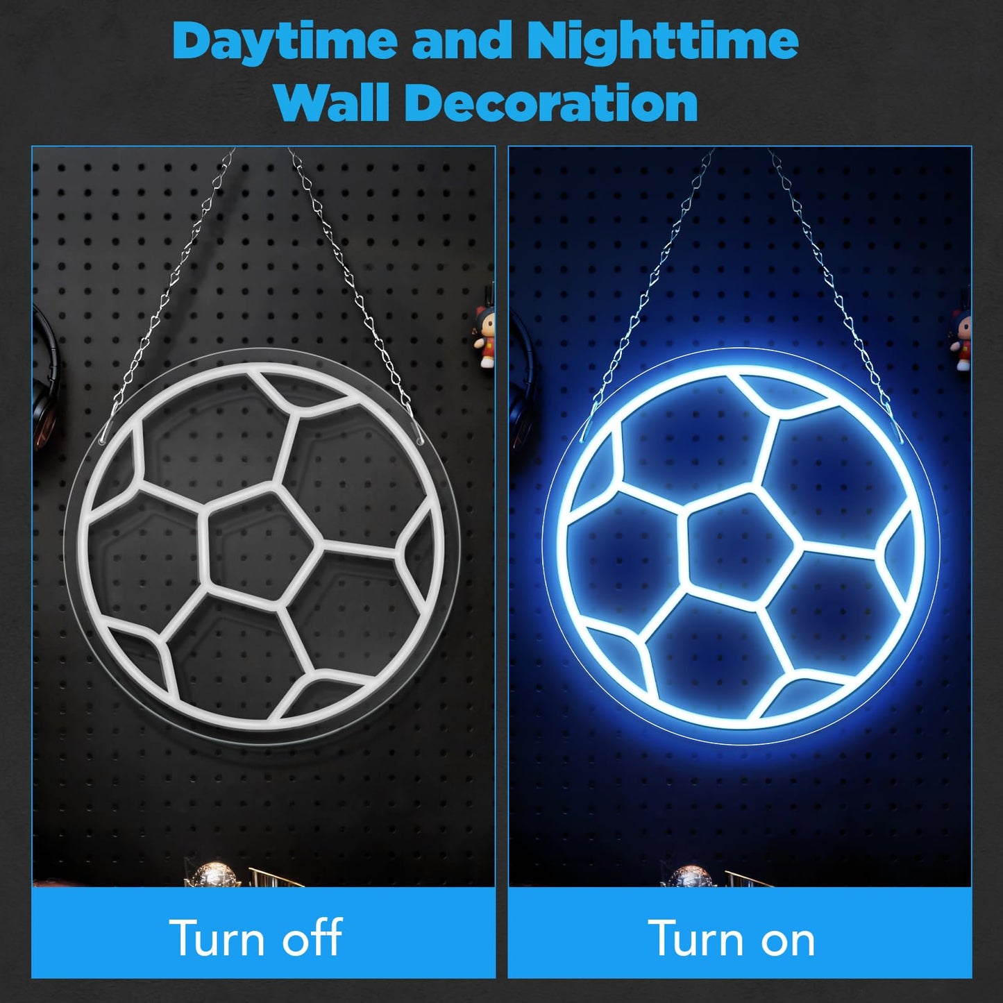Soccer Neon Sign,Soccer LED Neon Signs for Wall Decor, Dimmable USB-Powered Football Light with ON/OFF Switch for Bedroom, Living Room, Game Room, Club, Kids Holiday Gifts