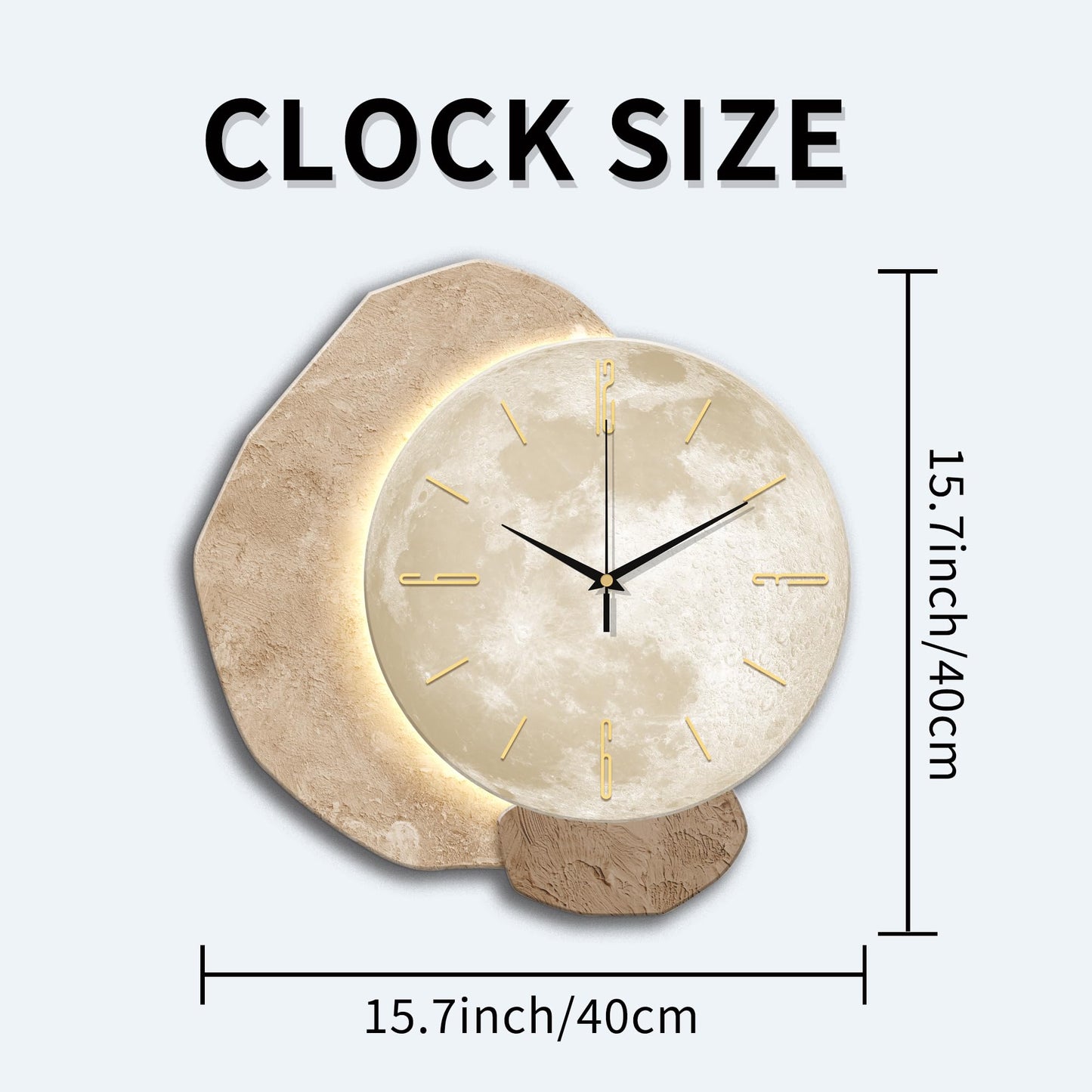 vrzpopi Silent Moon Wall Clock Non Ticking Battery Operated with Adjustable Night Light Operated by USB/Batteries for Living Room Bedroom Decor (Moon)