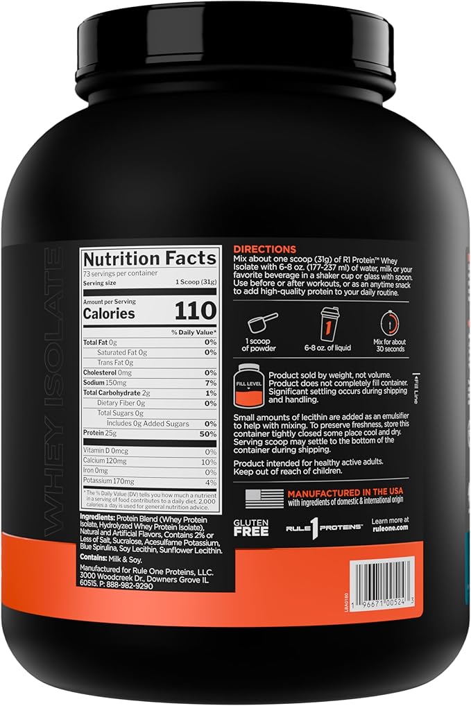Rule 1 R1 Protein Whey Isolate - With 25g Protein & 6g BCAA Exclusively from Isolated & Hydrolyzed Sources for Workout Recovery (5 Pounds*, Birthday Cake)