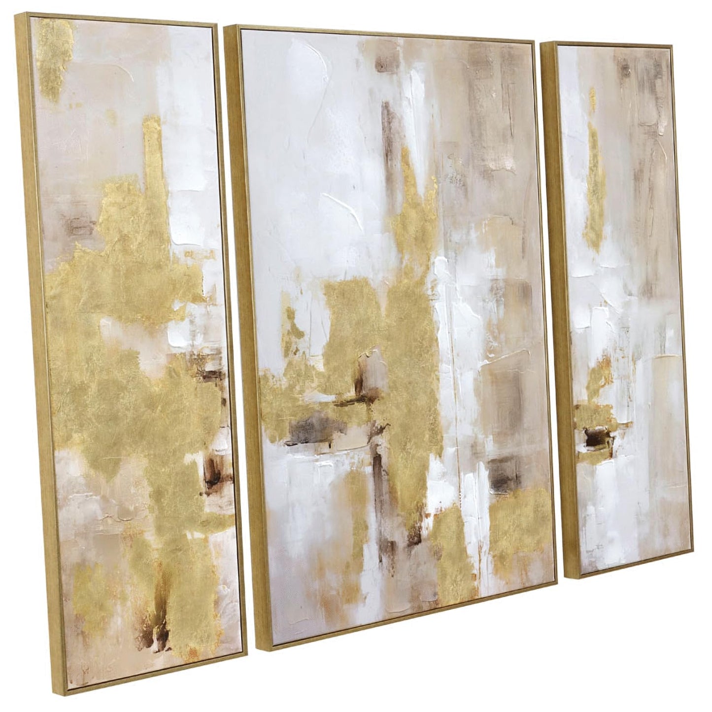 3 Piece Abstract Wall Art for Living Room – Gold and Beige Modern Textured Canvas Prints with Hand-Applied Brush Strokes, Large Wall Decor for Bedroom, Office, or Dining Room, 2 Piece 12 x 36 and 1 Piece 24 x 36 Inches