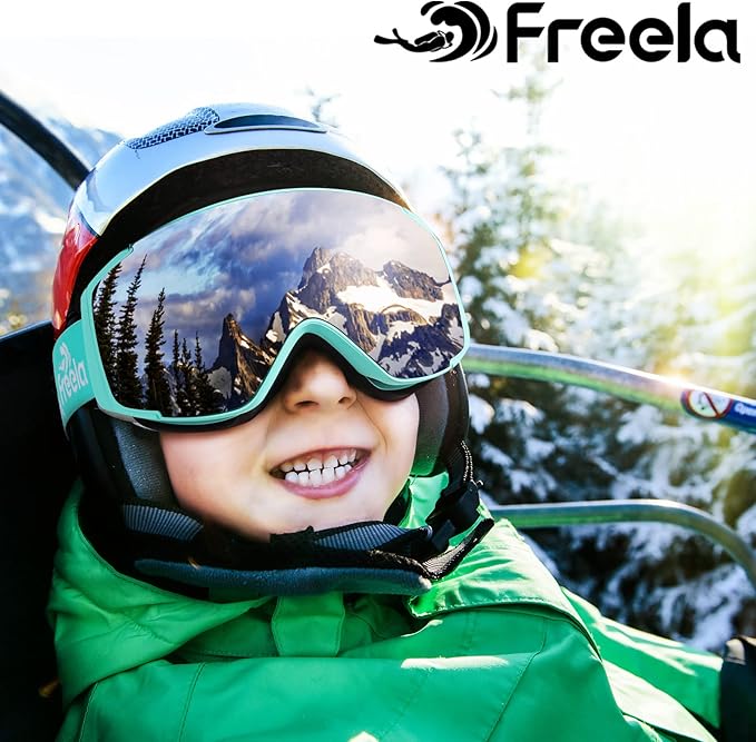 Freela Kids Ski Snowboard Goggles for Toddler(3-14) Youth Anti Fog Anti UV Goggles Girls Boys Snow Skiing Equipment