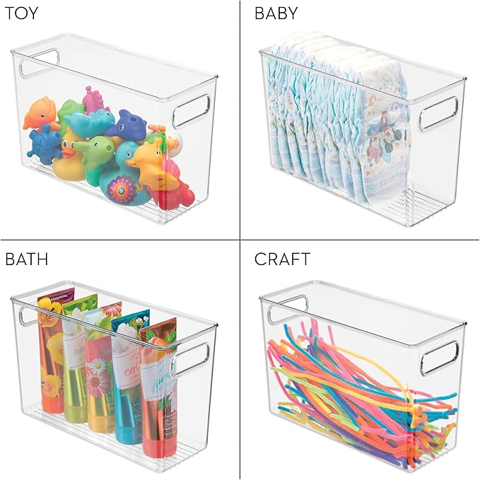iDesign Tall Plastic Storage Bin with Handles, Set of 4, Clear | For Fridge or Freezer, Made in USA