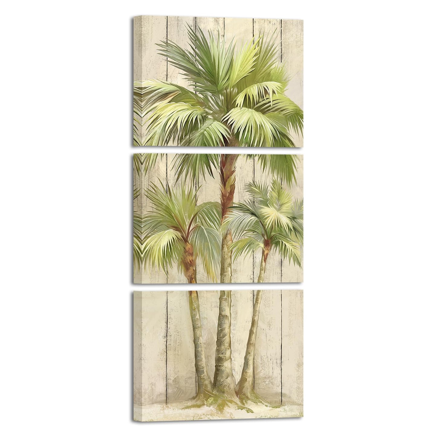 KREATIVE ARTS Tropical Getaway Palm Tree Triptych Canvas Wall Art Set - Palm Tree Painting on Tropical Beach Prints Vintage, 3 Pieces Ready to Hang, Vertical, 12"x16" Each