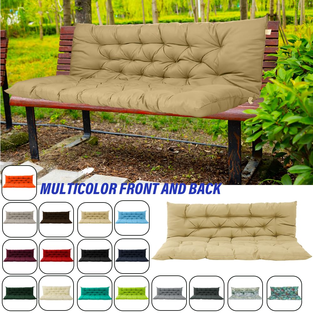 VKETU Porch Swing Cushions, Three Seat Swing Replacement Cushions Outdoor Bench Cushion with Ties Backrest Folding Waterproof Bench Cushion for Outdoor Patio Cushion (Beige, 60 x 40 in)