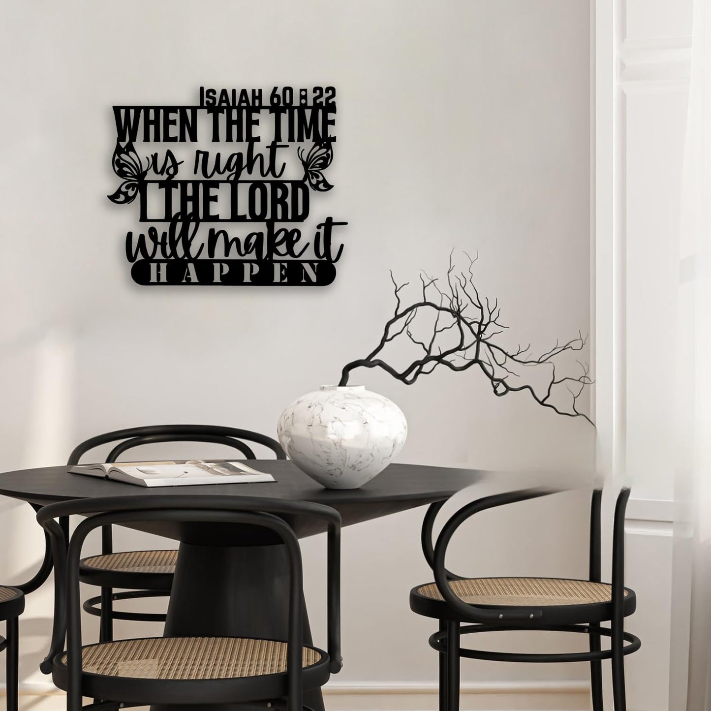 Isaiah 60 22 Butterfly Metal Wall Decor - Christian Faith Room Decor Motivational Inspirational Scripture Wall Art Home Decor for Living Room, Bedroom, Dining Room, Office (Black)