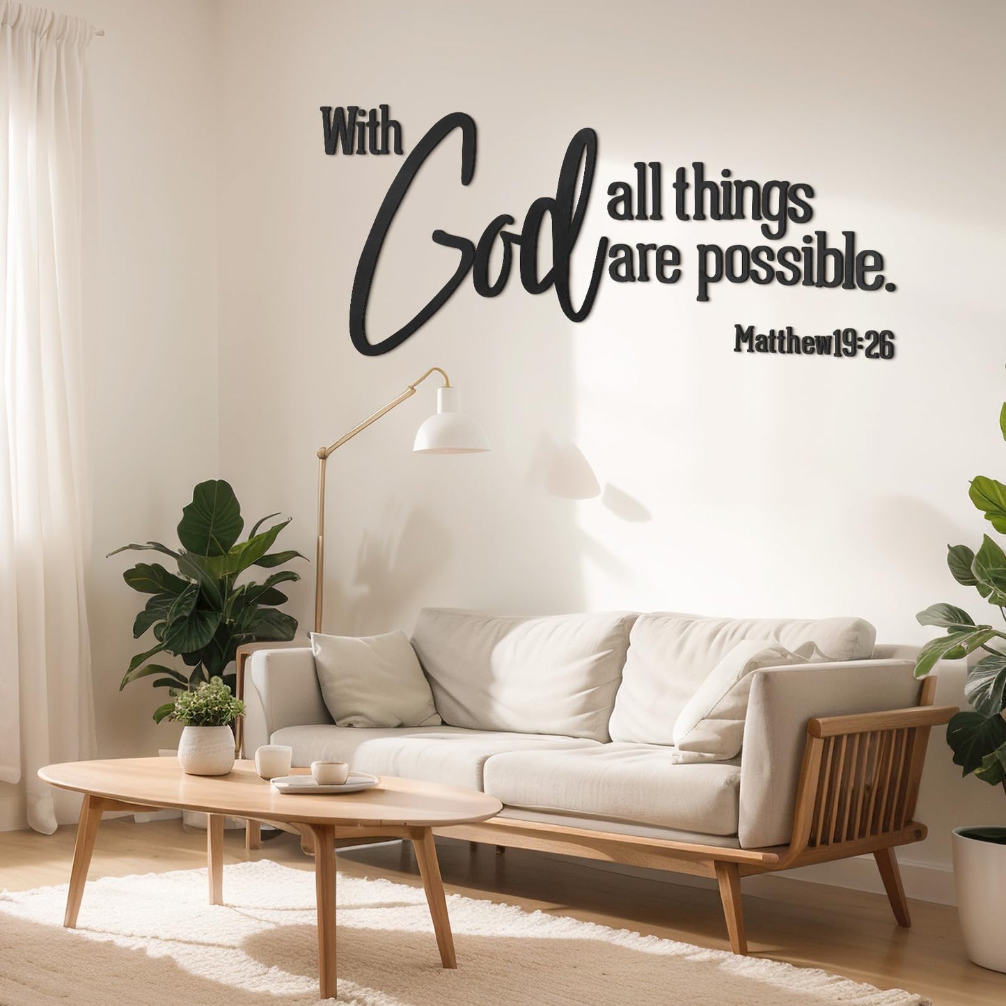 AceOrbit Christian Bible Verses Wall Art Decor with God All Things Are Possible15.7 x 40.9" Wooden Religious Scripture Jesus Wall Decor 3D Letters Hanging Prayer Decoration for Church Home