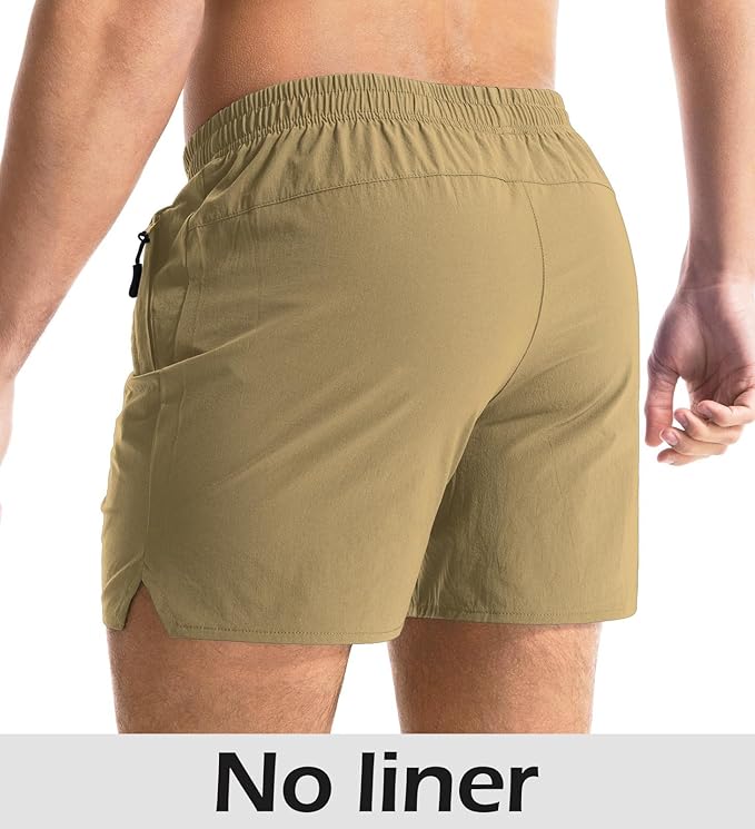 Aolesy Men's Gym Shorts Linerless & Liner - 5" Quick Dry Workout Running Shorts with Zip Pockets Sports Athletic Shorts