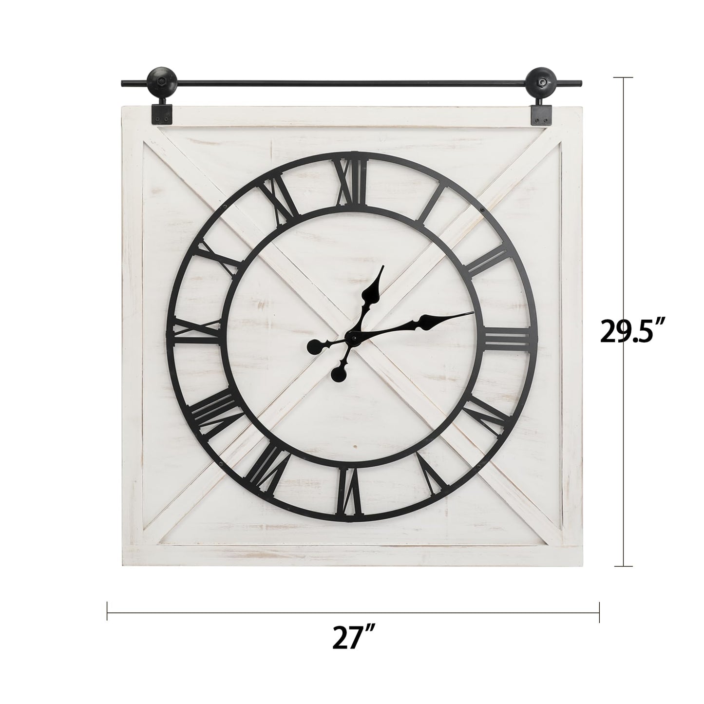 FLORA Large Farmhouse Wall Clock,Rustic Barn Door Wall Clocks for Living Room Decor, Battery Operated 29.5" H x 27" W, Whitewash