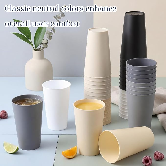 Yungyan 50 Pcs Unbreakable Plastic Cups 16oz Thickened Reusable Plastic Cup Stackable Water Tumblers Drinking Cup for Kitchen, Outdoor, Bpa-free, Dishwasher Refrigerator and Microwave(Gray Tones)