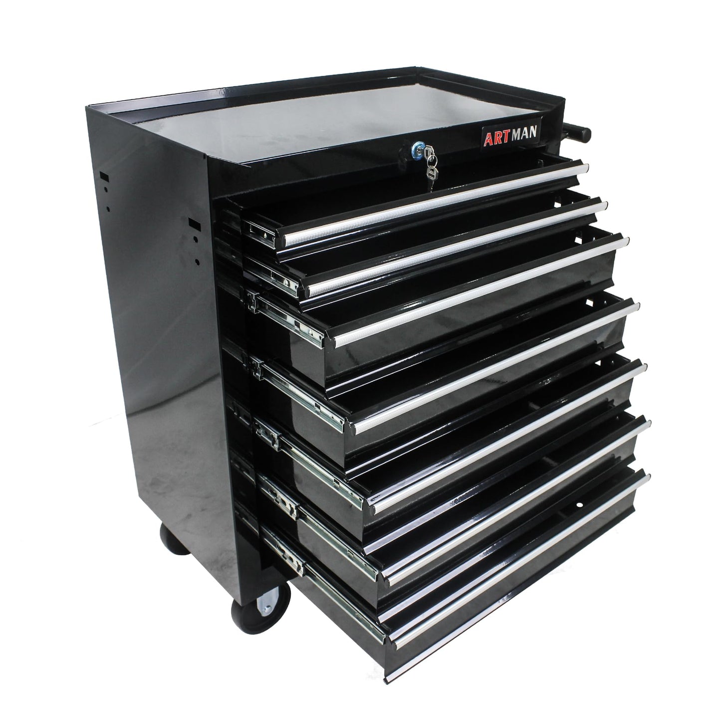 Aoile Tool Chest with 7-Drawer Tool Box Organizers and Storage,Rolling Multifunctional Tool Cart on Wheels,Tool Storage Organizer Cabinets with Key Locking for Garage, Warehouse, Repair Shop. (Black)