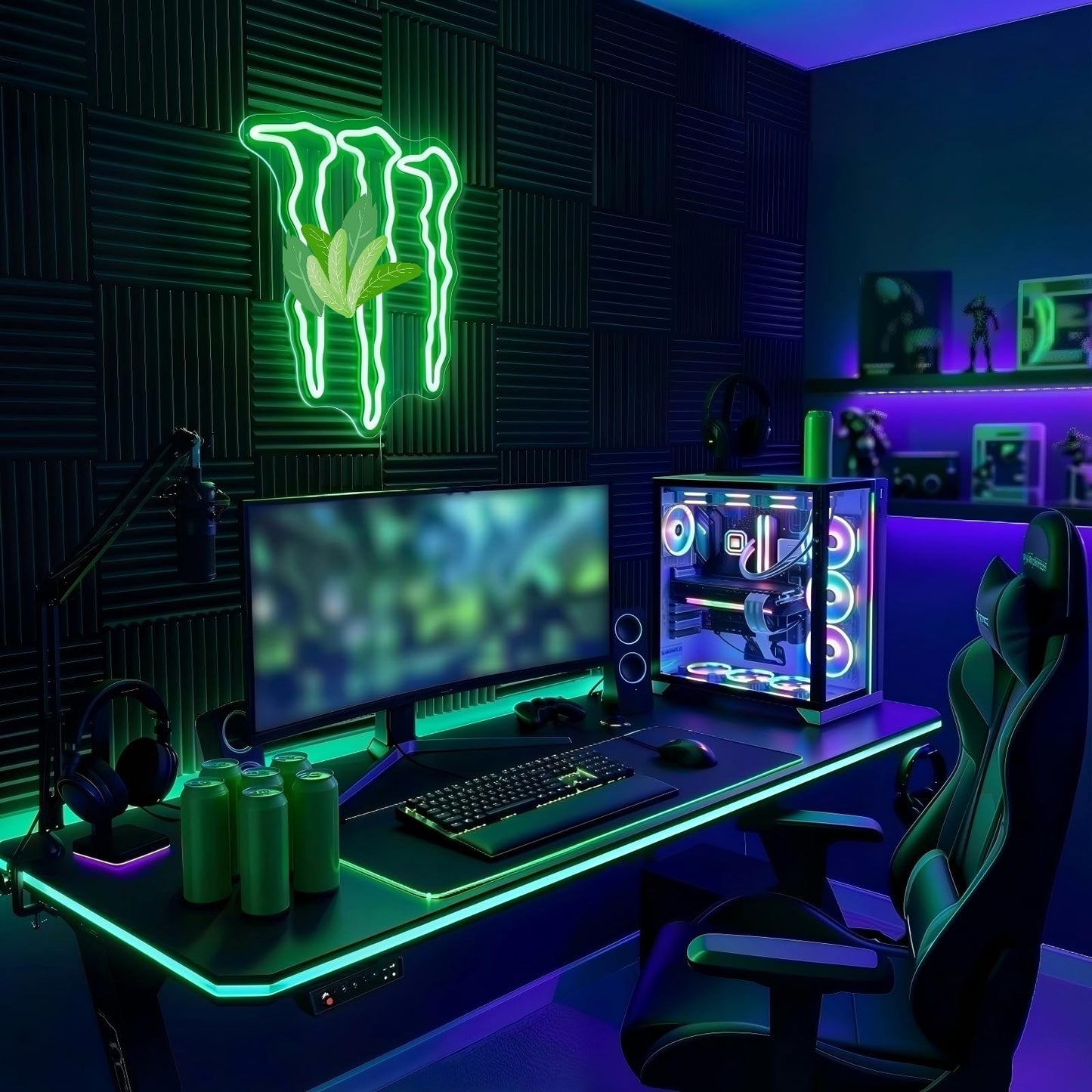 SOCCMIX Green Energy Neon Sign Wall Decor for Bedroom – Man Cave LED Light for Gaming Room & Drinks Bar | Stylish Mark Neon Art Gift for Men - 15.75" x 12.8"