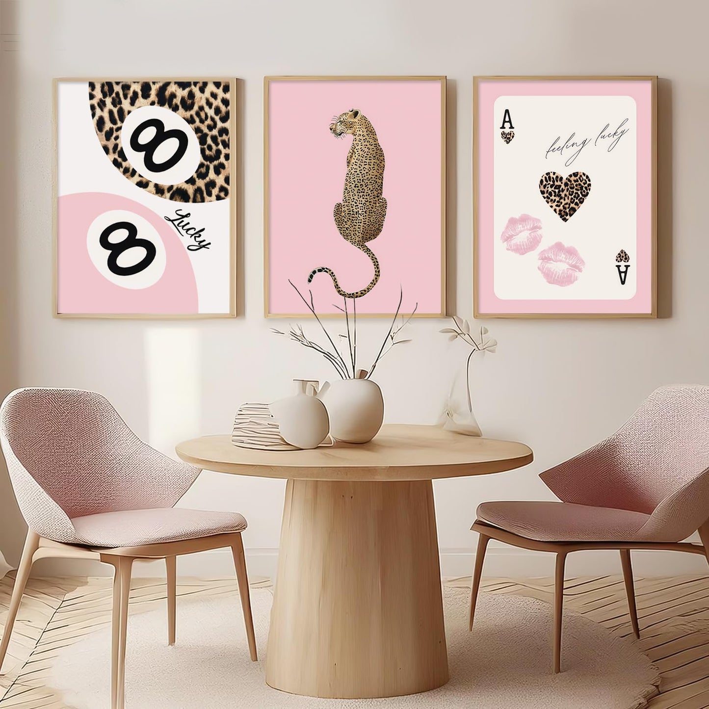 Lhoiplme Cheetah Trendy Wall Art Preppy Leopard Canvas Print Cheetah Room Wall Decor 8 Ball Poster Y2k Pink Coquette Luxury Print Lucky Aesthetic Fashion Pictures for Bedroom 12x16x3 Inch Unframed
