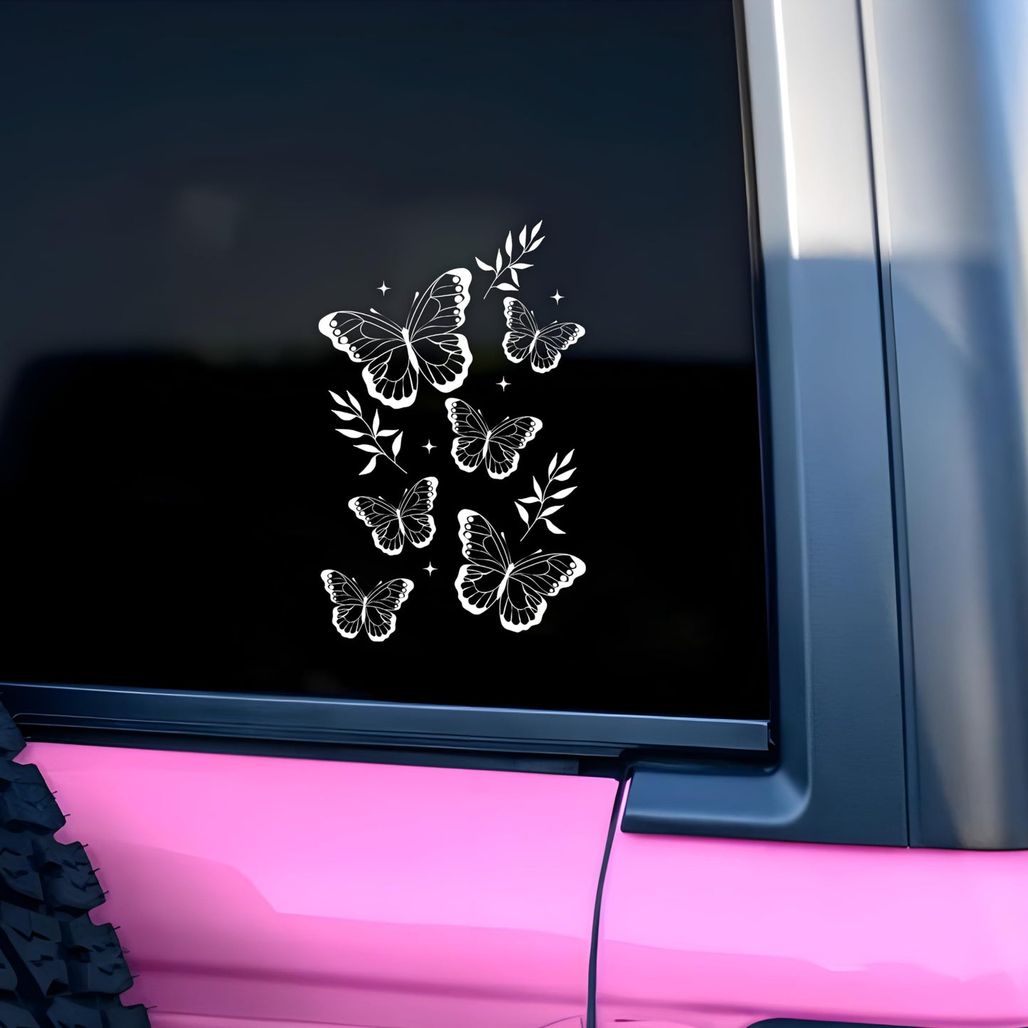 Butterfly Car Decal Girly Floral Sticker Flowers, Positive Inspiration, Girly Cute Mirror Decal Car Accessories for Women Vinyl Decal Waterproof 8 Inches Bumper for Mom Dad Friend
