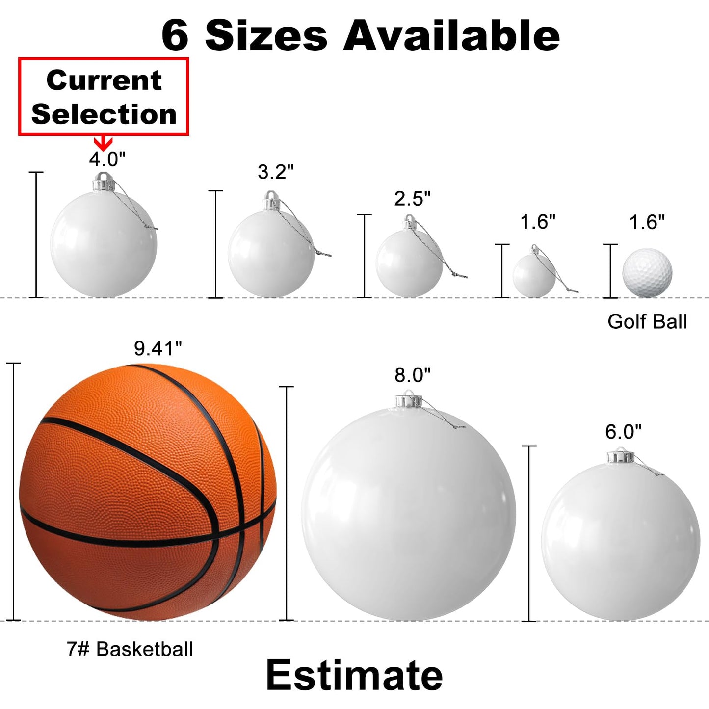 White 4.0" Large Christmas Balls - Christmas Tree Decoration Ornaments Shatterproof Hanging Balls for Birthday Halloween Holiday Wedding Decorations Set of 4pcs