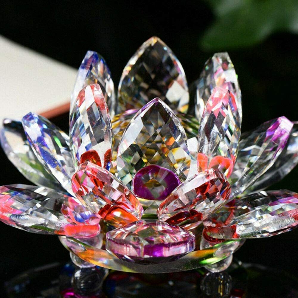 Zoogamo 3" Rainbow Crystal Lotus Flower – Glass Home Decor for Feng Shui with Clear Reflection & Gift Box