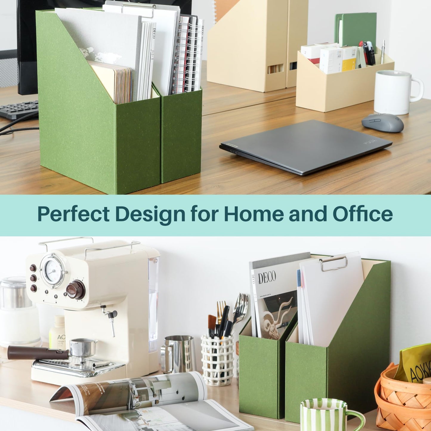 LifeSto Magazine Holder - File Holder and Desk Organizer, Cardboard Book Organizer and Storage Box for Documents, Magazine Holder Rack for Office, Home and Classroom (Leaf Green, 6-Pack)