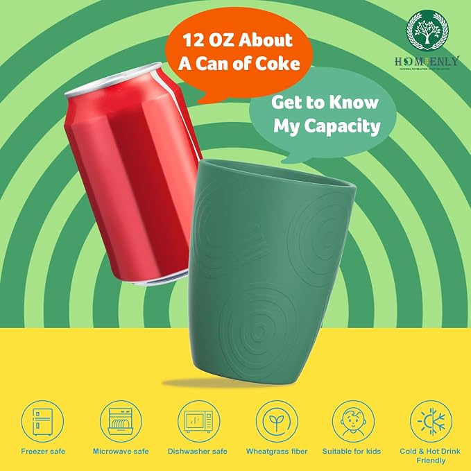 Homienly Plastic Cups Reusable 8 PCS Wheat Straw Cups a Good Alternative Drinking Plastic Glasses Cup Unbreakable Reusable Dishwasher Safe Microwave Safe Cup with Green Color (12 OZ)