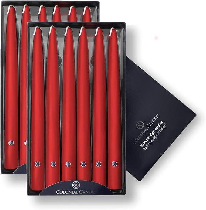 Colonial Candle Unscented Taper Candle, Handipt Collection, Red, 10 in, Pack of 12 - Up to 8 Hours Burn