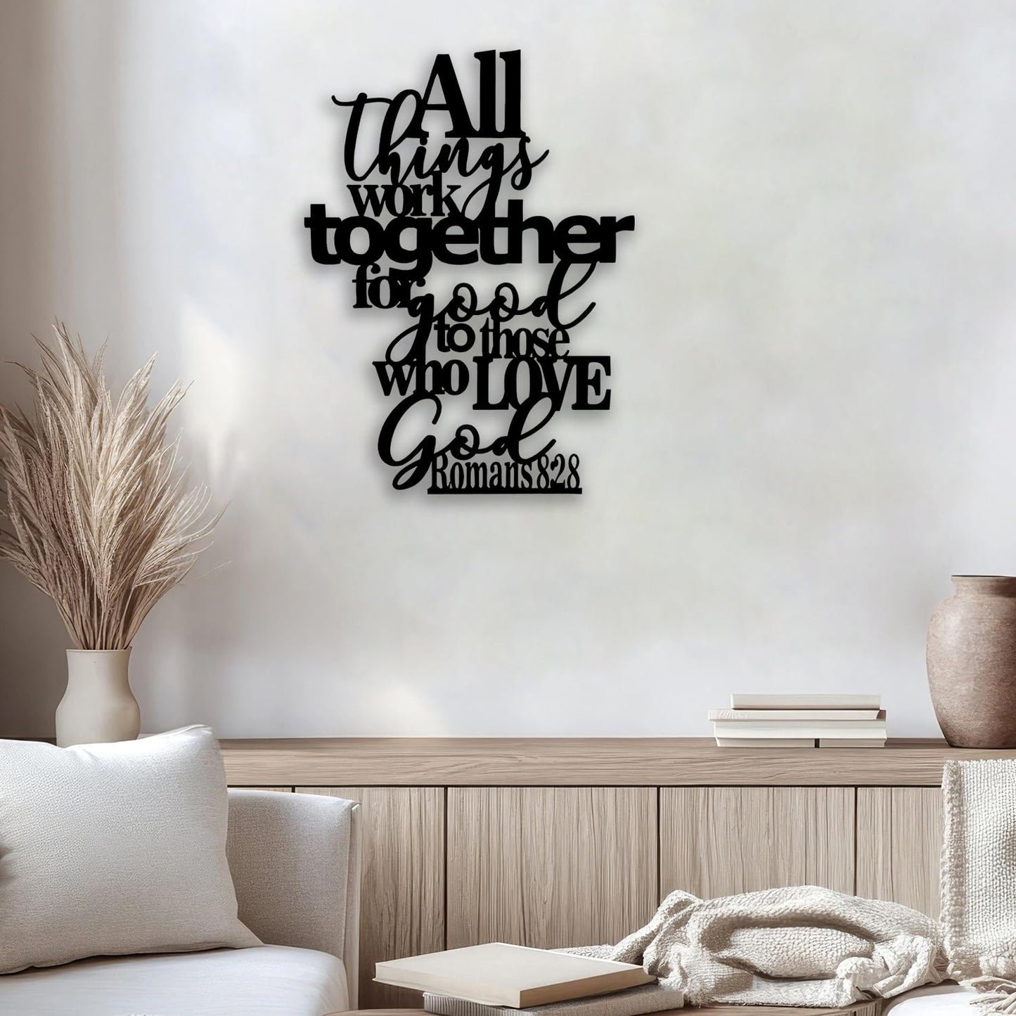 OPTYBVFD Romans 8 28 Metal Wall Decor - Inspirational Room Decor Christian Scripture Motivational Wall Art Home Decor for Living Room, Bedroom, Dining Room, Bathroom, Office (Black)