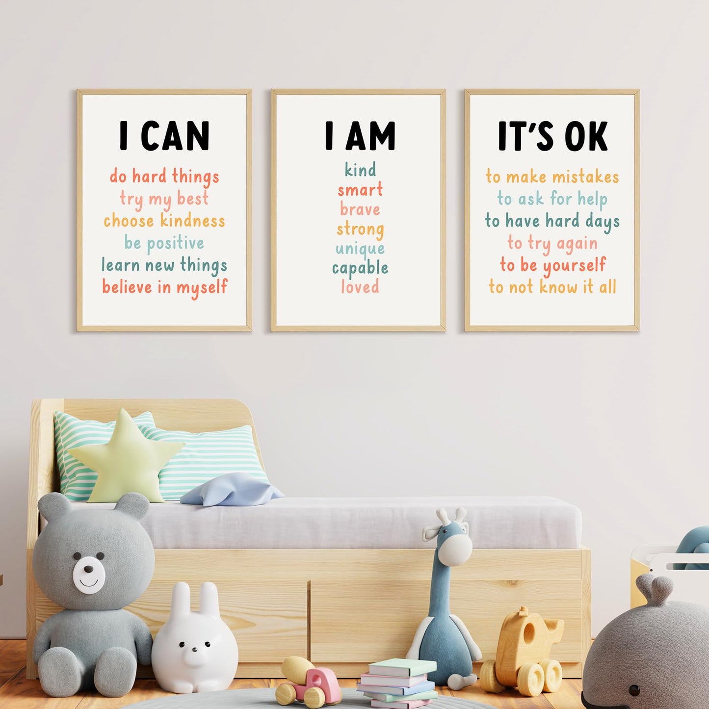 Kids Affirmation Wall Art Positive Canvas Wall Decor Inspirational Quotes Wall Art Motivational Words Pictures Daily Affirmations Poster Nursery Prints for Playroom Children Room 12x16x3 Inch Unframed