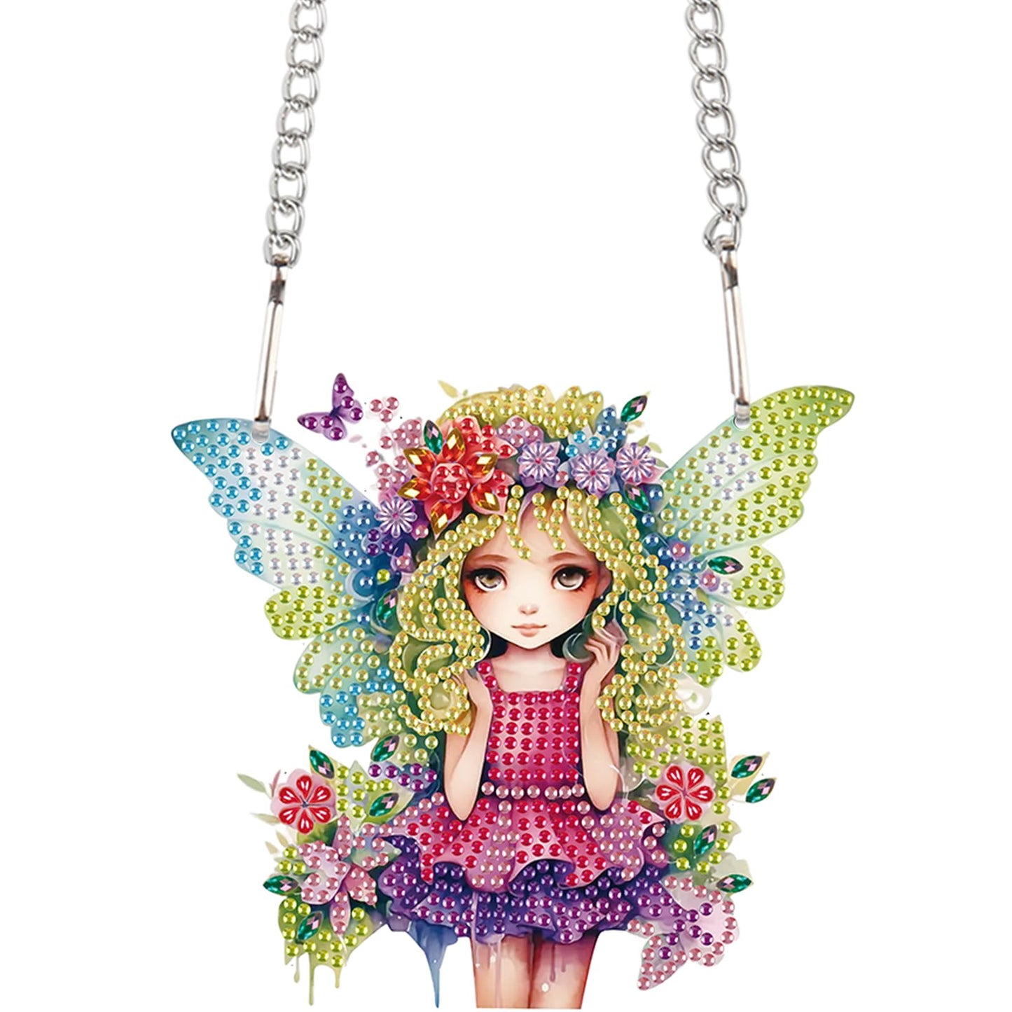 AiYuanzsh Butterfly Fairy Diamond Art Hanging Kit, DIY 5D Special Shaped Rhinestones Acrylic Pendant, Fantasy Diamond Painting Ornament for Wall, Door or Garden Decoration, Handmade Craft Gift