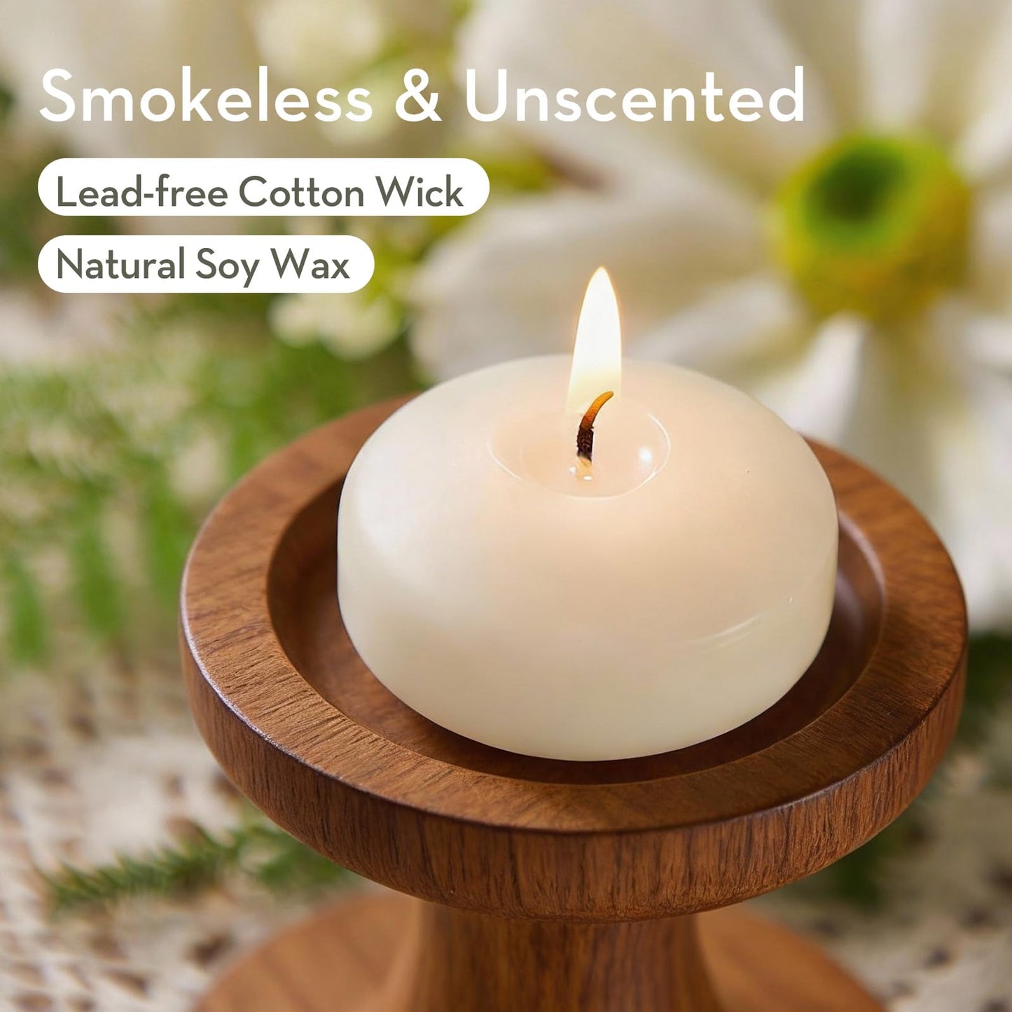 Crenovo Floating Candles Dripless, 5-6 Hour Clean Burn, 2 Inch Unscented Candles for Wedding, Party, Centerpieces, 48 Pack Water Candles Ivory Romantic Decoration
