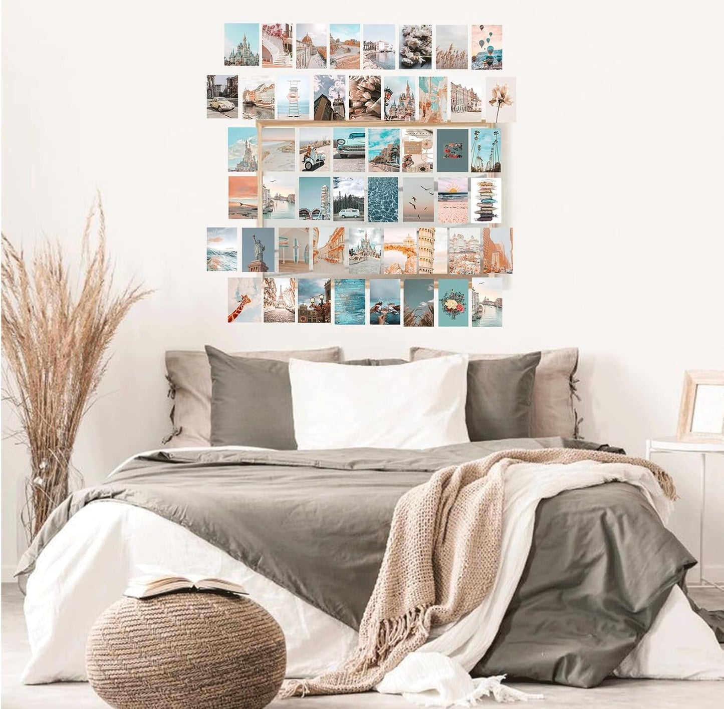 Onivein Peach Teal Wall Collage Kit Aesthetic Pictures, 50Pcs 4 x 6 Inch Blue Aesthetic Picture, Summer Beach Collage Print Kit, Trendy Cute Posters Photo Collage Kit for Dorm Bedroom Decor