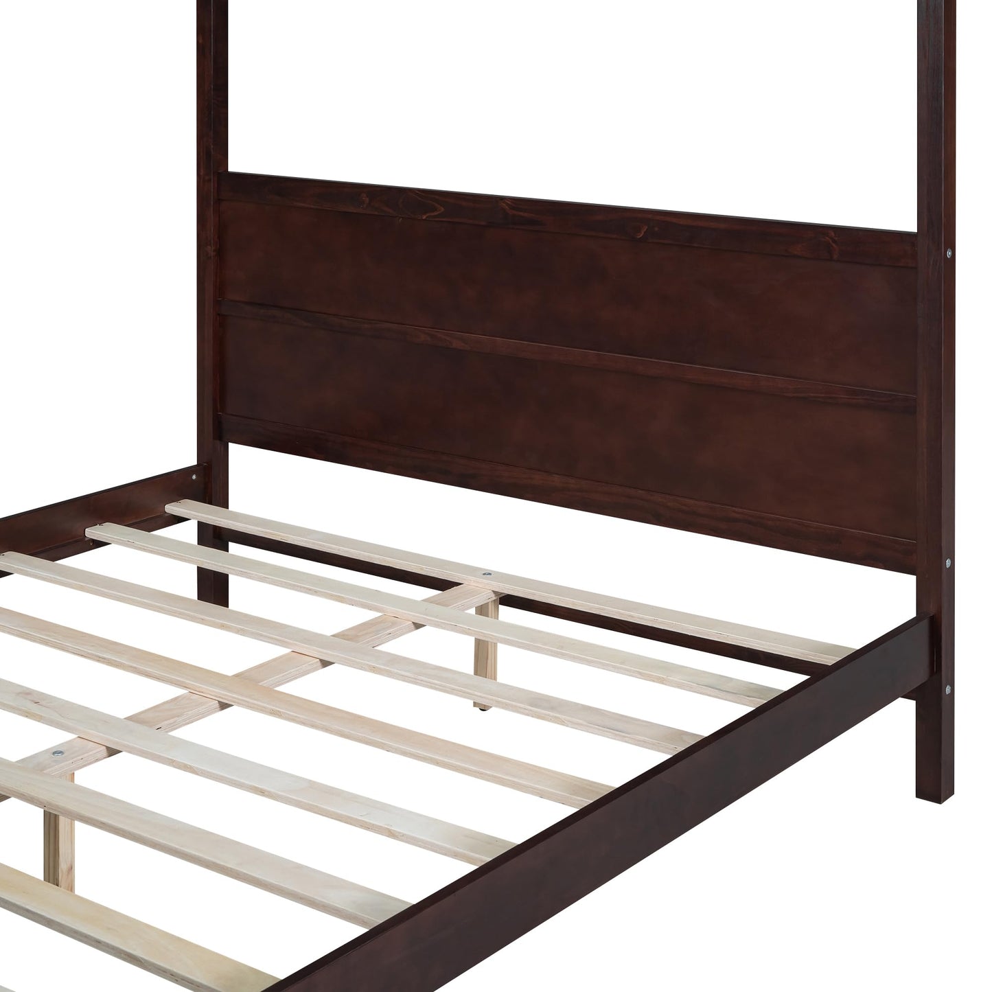 GDFStudio Queen Size Canopy Bed Frame, Wood Platform Canopy Bed Queen with Headboard and Footboard, Four Poster Canopy Bed Frame with Slat Support, No Box Spring Needed, Easy Assembly, Espresso