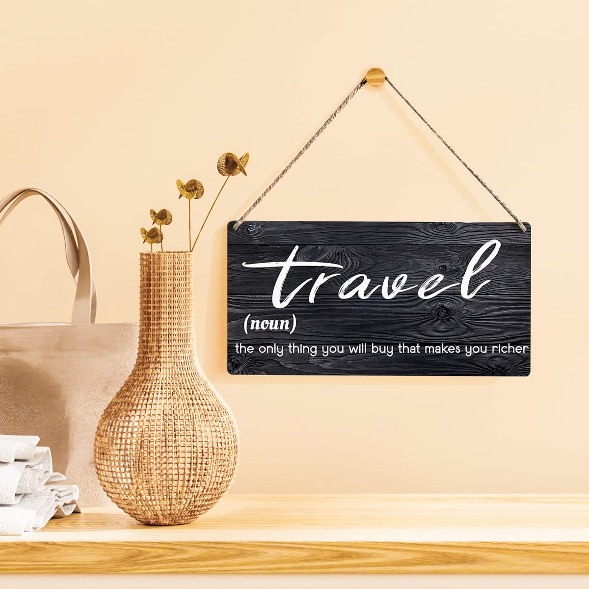 Travel Sign Farmhouse Travel the Only Thing You Will Buy Wooden Hanging Sign Rustic Retro Wall Art Decor for Home Decoration 12 x 6 Inches