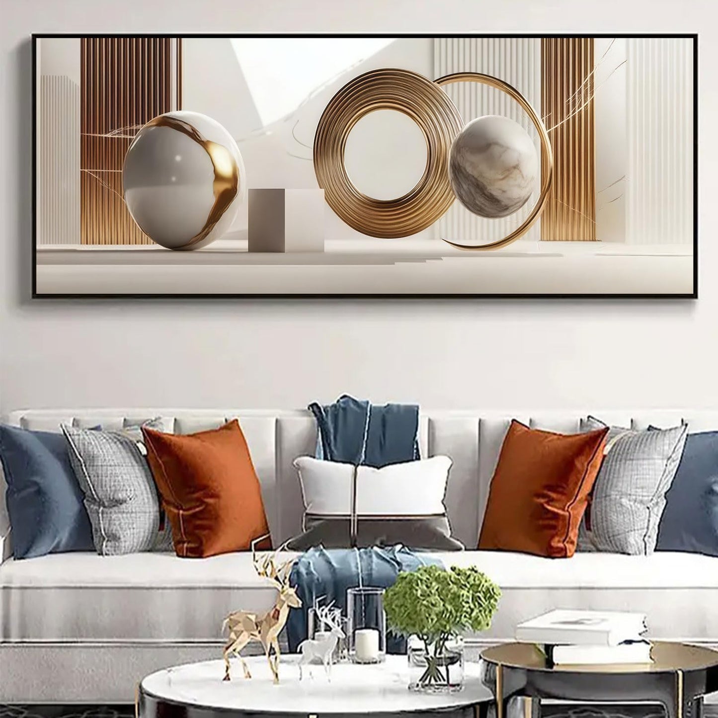 Yutjafa Extra Large Geometric Wall Art Modern Abstract Neutral Line Decor painting Pictures Nordic Gold White 2D Posters Canvas Prints for Bedroom Office Hallway Hotel Home Decoration No Frames