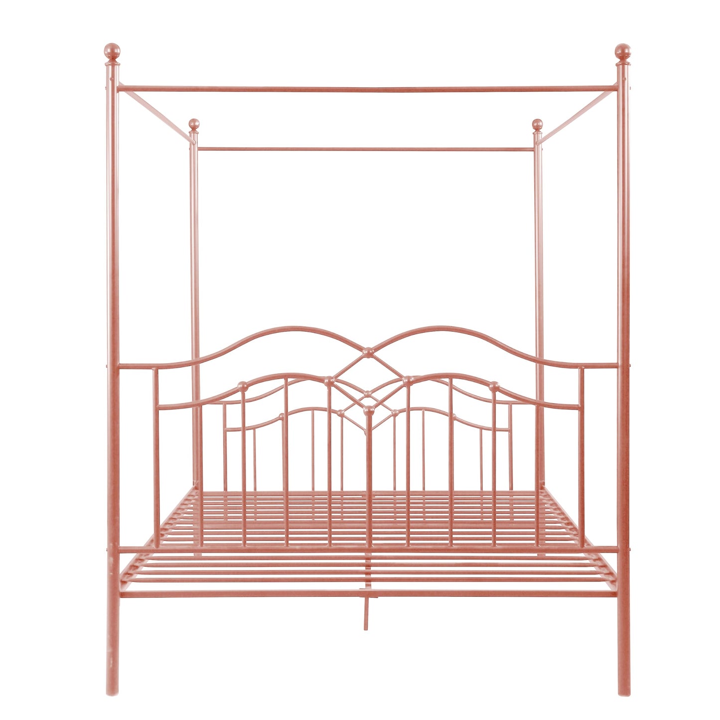 Christopher Knight Home Eileen Metal Canopy Bed Frame Queen Size with Headboard/Footboard, 4 Poster Platform Queen Bed Frame with Classic Knob Posts, Iron Slat Support, No Box Spring Needed, Pink