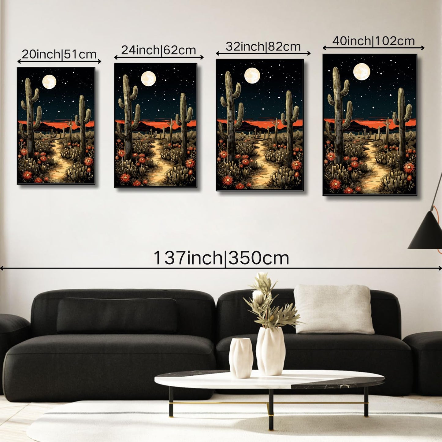 Desert Canvas Wall Art, Cactus Canvas Wall Art, Desert Pictures Print Decor, Landscape Pictures Decor, Western Painting, Living Room, Bedroom for Western Cactus Landscape (Black Framed, 23"x34"| 57x86cm)
