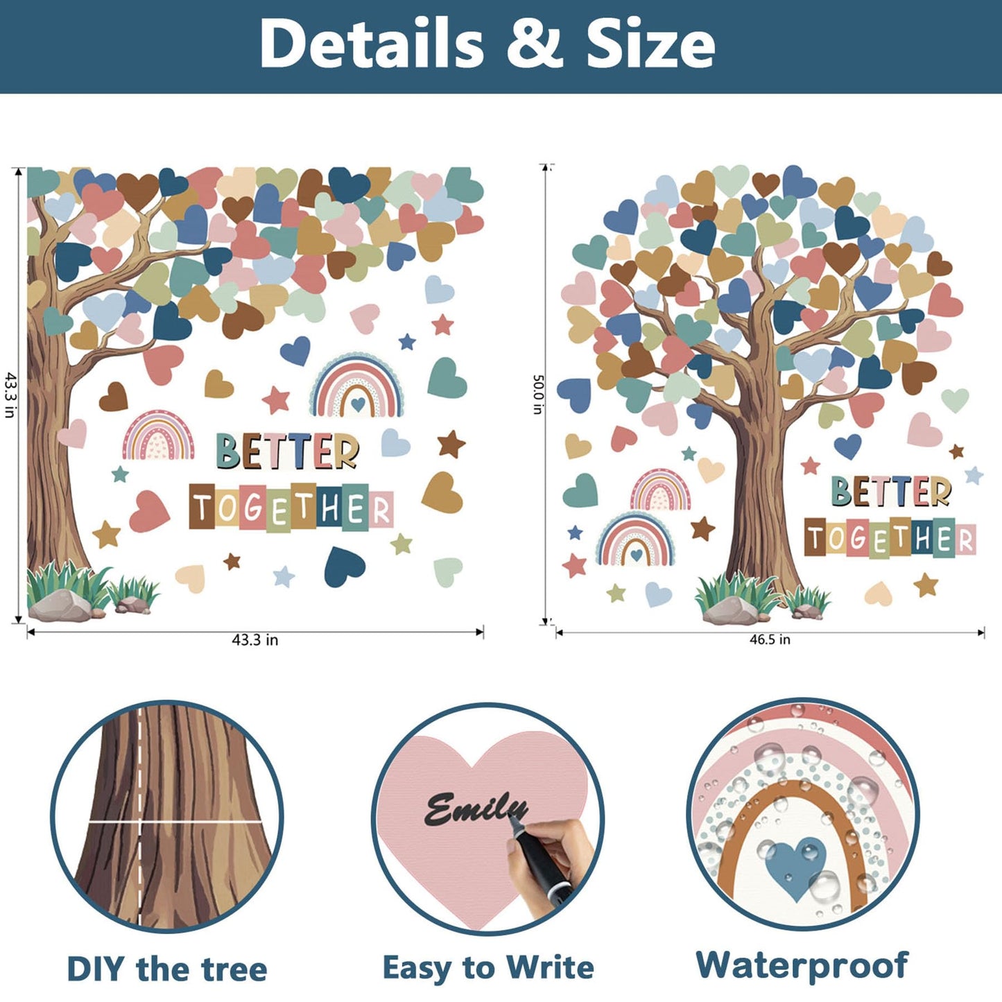 Adduster 108 Sheet Tree Bulletin Board Set - Classroom Tree Bulletin Board Set Heart Cutouts Classroom Bulletin Wall Decor Supplies for School Elementary Teacher Chalkboards (Bohemian)