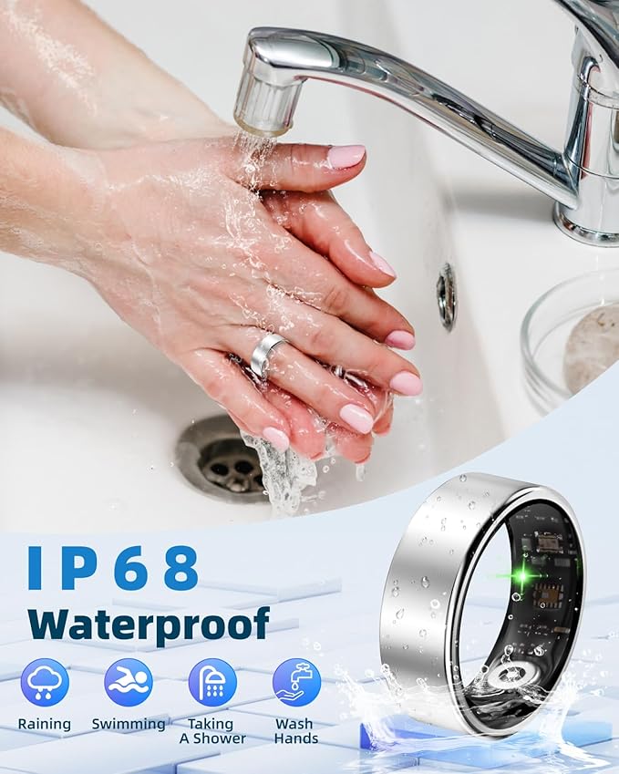 Smart Ring for Women Men Fitness Ring with Step Counting, Heart Rate, Blood Oxygen, Blood Pressure, Sleep Monitoring, IP68 Waterproof for iPhone and Android, No Subscription Fee,Silver 10#